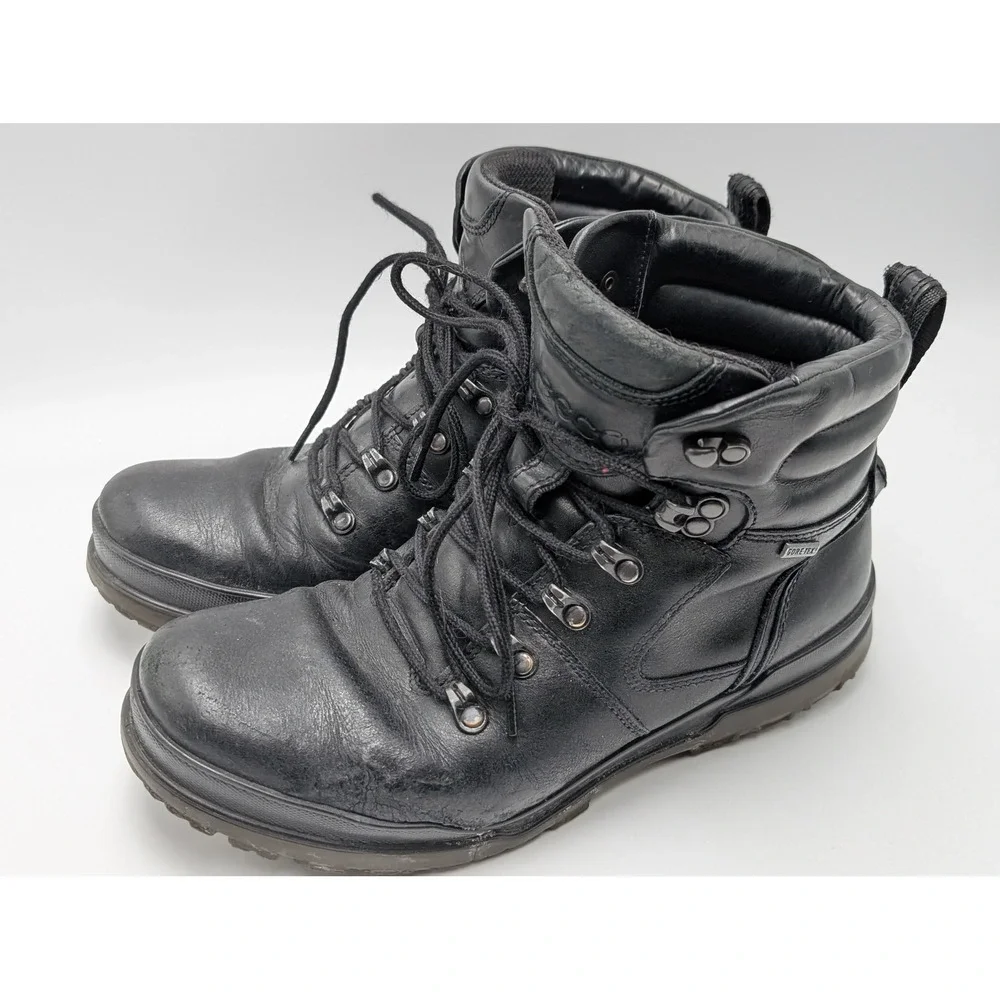 ECCO Hiking Boots Mens 42 Black Gore-Tex Leather Track Waterproof Rugged Outdoor